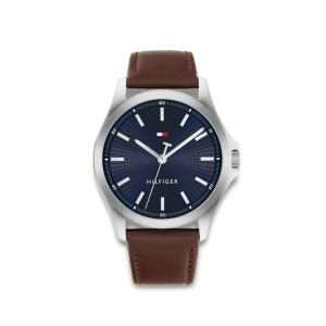 Tommy Hilfiger – BRUCE Herreur m. brun læderrem og blå urskive 43mm